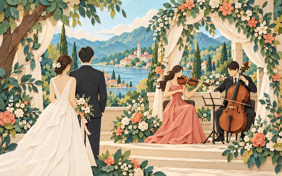 結婚式・披露宴での生演奏(切り絵のイメージイラスト)